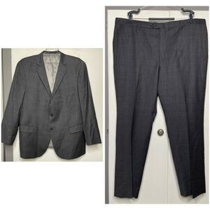 Hart Schaffner Marx Men’s Pant Suit Blazer Sz 50R 2 button Gray Windowpane
